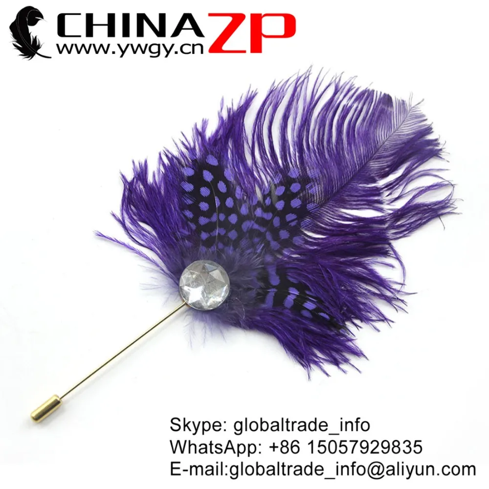 Chinazp завод выбран премьер качества окрашенная purple страуса Гвинея Перья для волос Булавки аксессуар Перо брошь