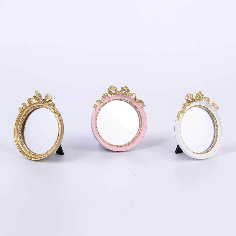 

European style retro sweet bow mirror creative portable mirror Earrings display rack bow dessert cake plate decorative mirrors