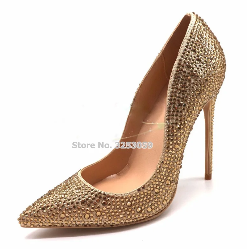 ALMUDENA Bling Bling Crsytal High Heel Pumps Silver Red Glittering Wedding Shoes Pointed Toe Shallow Rhinestone Party Shoes