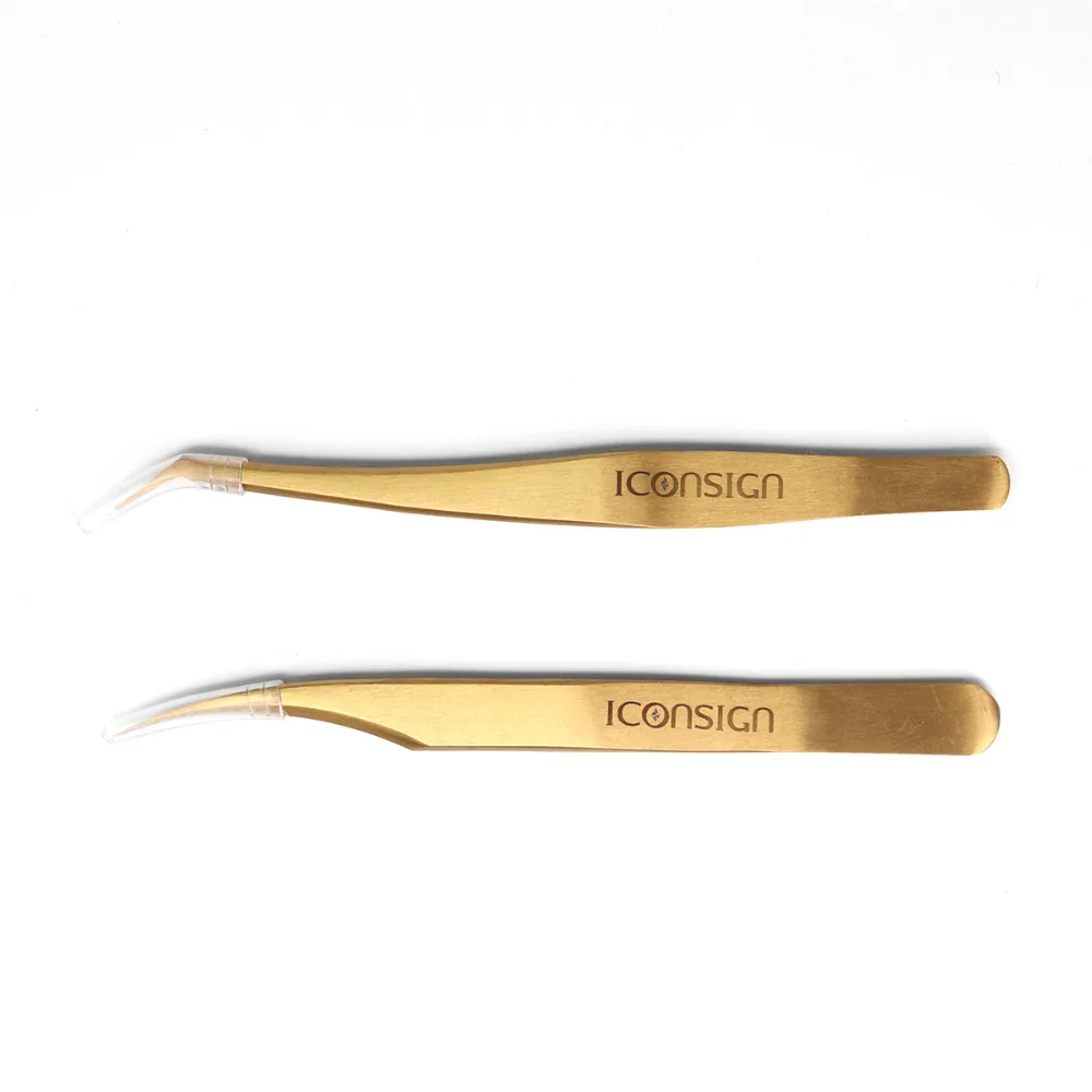 

10 sets/lot 20 pieces eyelash Stainless Steel Tweezers High Tigthness Gold Anti-static Curved/Bent Curler Beauty Makeup tools