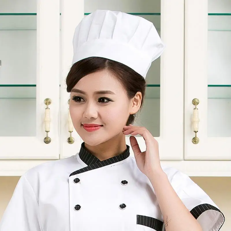 

HOT 1Pcs Unisex Adult Elastic White Chef Hat Baker BBQ Kitchen Cooking Hat Costume Cap