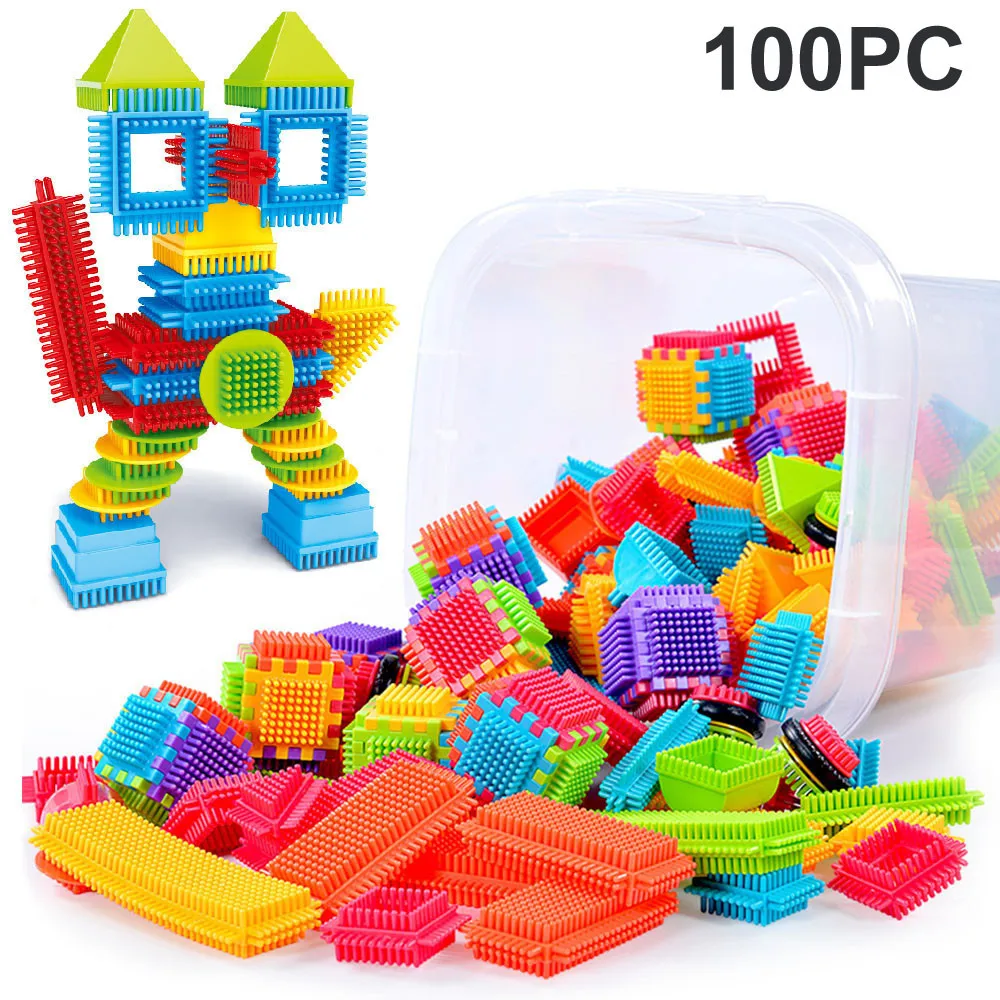 

Kids toys educational 100pcs Bristle Shape 3D Building Blocks Tiles Construction Playboards Toys Perfect gift Y704