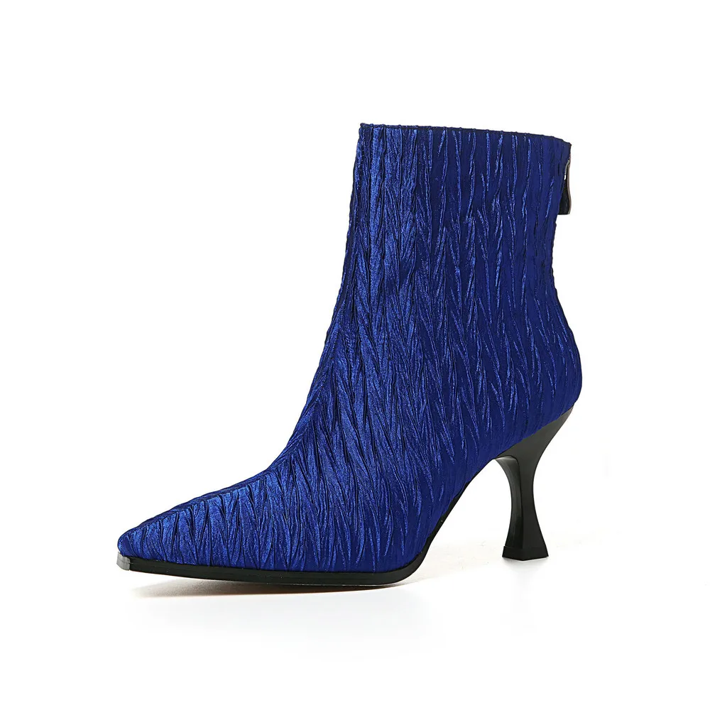 Dünne High Stiefeletten Winter Schuhe Zipper Heels Zurück Hochhackige Herbst blue Karree Frau Aiweiyi Stiletto Brown qpdR5xwp