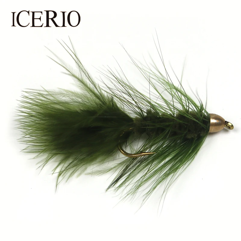 Icerio 4 Pz 4 # Brass Cone Testa Bugger Lanoso/Streamer Mosche Trout Fly Fishing Lures