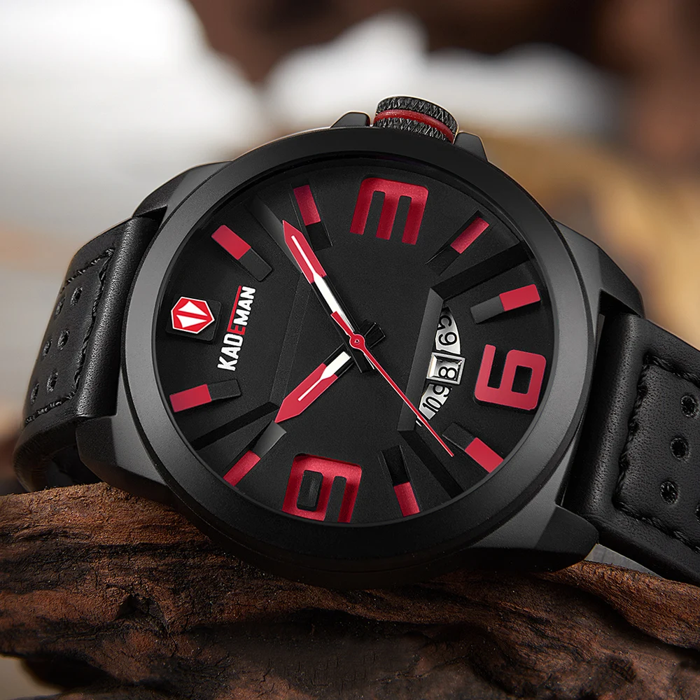 

KADEMAN Men's Fashion Sports Quartz Watch Mens Watches Top Brand Luxury Leather Band Waterproof Business Watch Relogio Masculino