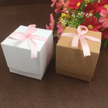 

50pcs/lots 5*5*5cm Square Kraft Paper Wedding Party Favor Jewelry/Chocolates/small cake/Gifts/Candy Boxes With Free Jute Rope