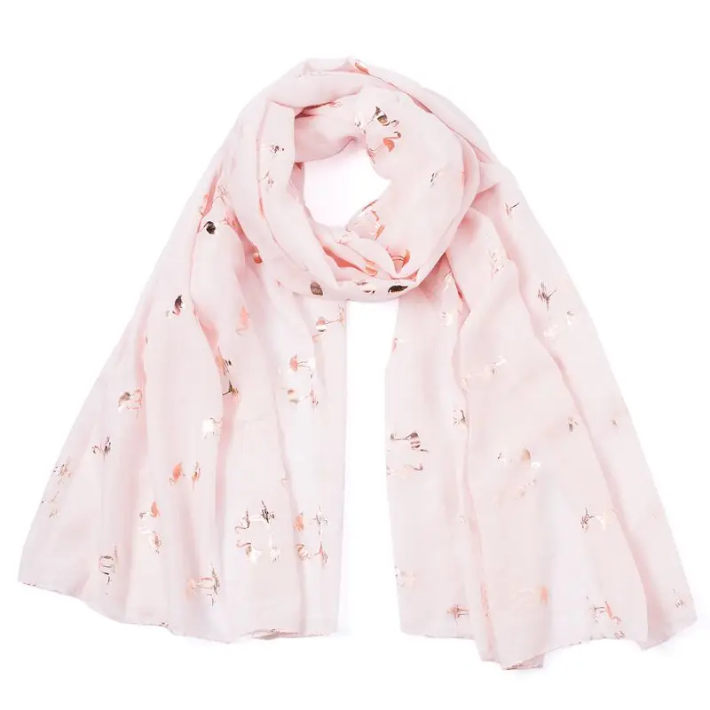 

New Flamingo Shiny Pink Mint Bronzing Foil Gold Swan Long Scarf Snood Foulard Shawl Women