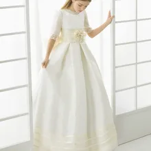 Красивые атласные платья в пол с бантом и цветочным узором для девочек; Детские нарядные платья; платья для первого причастия для девочек; vestidos De Comunion