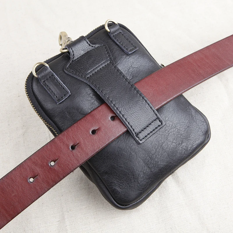 AETOO Original leather men's pockets multi-function belt mobile phone bag outdoor sports running mini leather small Messenger ba