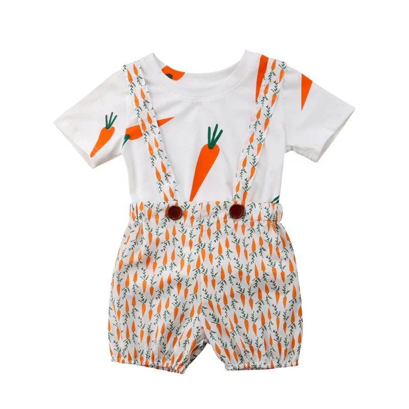 

Summer Casual Newborn Infant Baby Boy Girl Carrot Short Sleeve T-shirt Tops+Suspenders Short Pants 2Pcs Cute Outfits Clothes Set