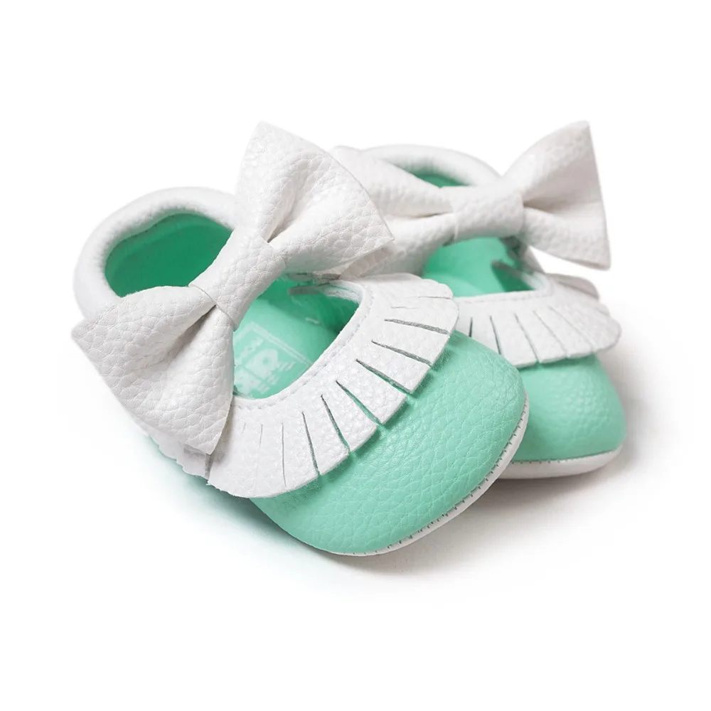 Verde blanco bebés zapatos bowknot Zapatos Zapatillas de bebé en primer lugar los caminantes recién nacido infantil bebe zapatos de cuero de la Pu 0 ~ 18months ¡! CX17C