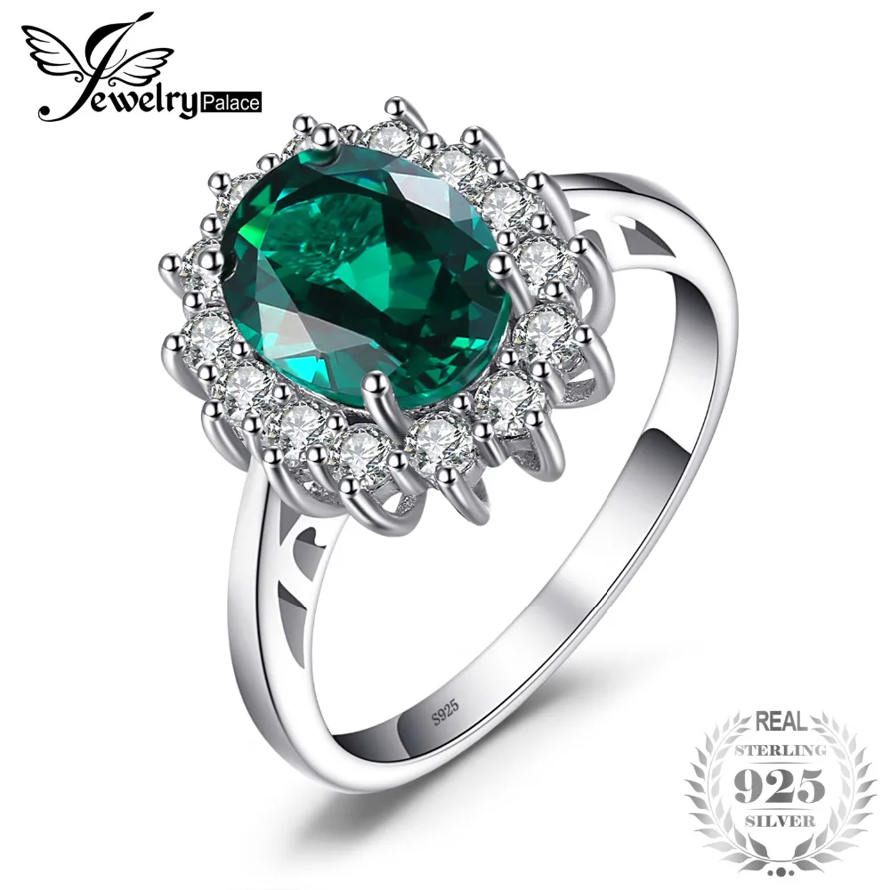 Jewelrypalace Принцесса Диана Уильям Кейт Миддлтон 2.5ct создан Изумрудное кольцо твердого 925 Серебряное кольцо для Для женщин подарок - изображение