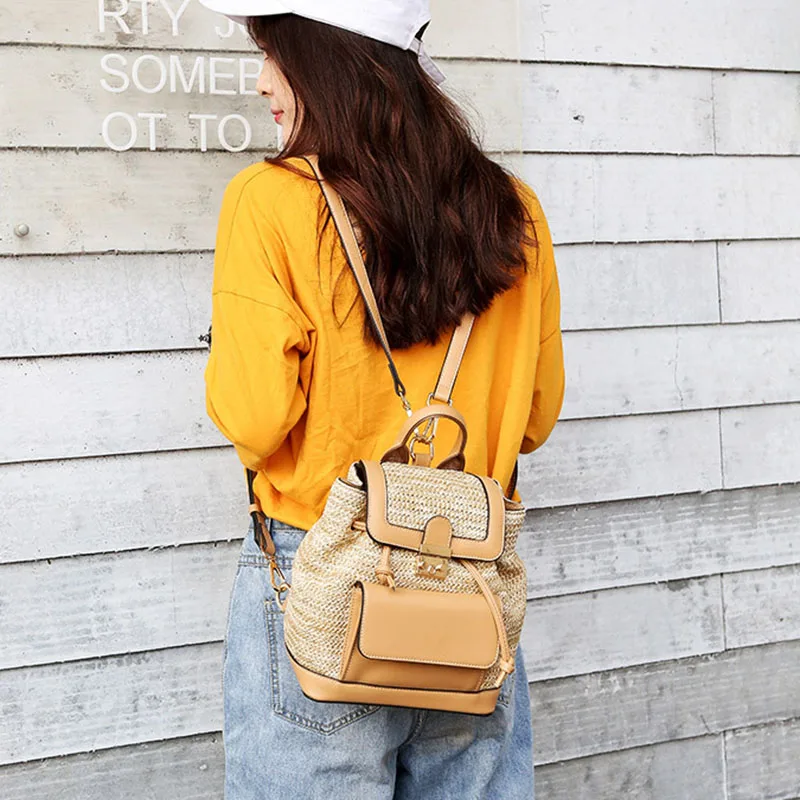 Summer New Women Straw Backpack INS Popular Female Travel Panelled Mochila Large Ladies Fashion Back Pack Exquisite Bolsa BP3007 (8)