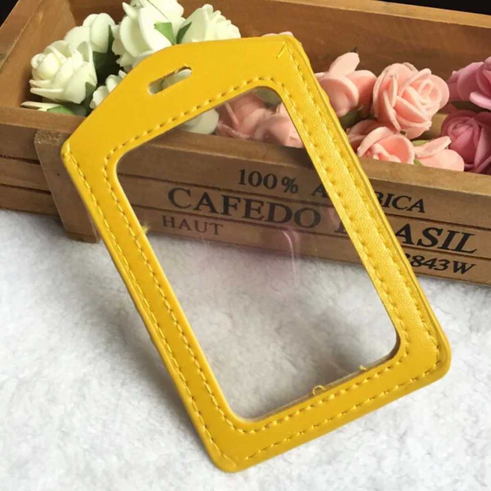 8 Colors  transparent custom visiting id card cover case pu leather business card holder wallet without lanyard