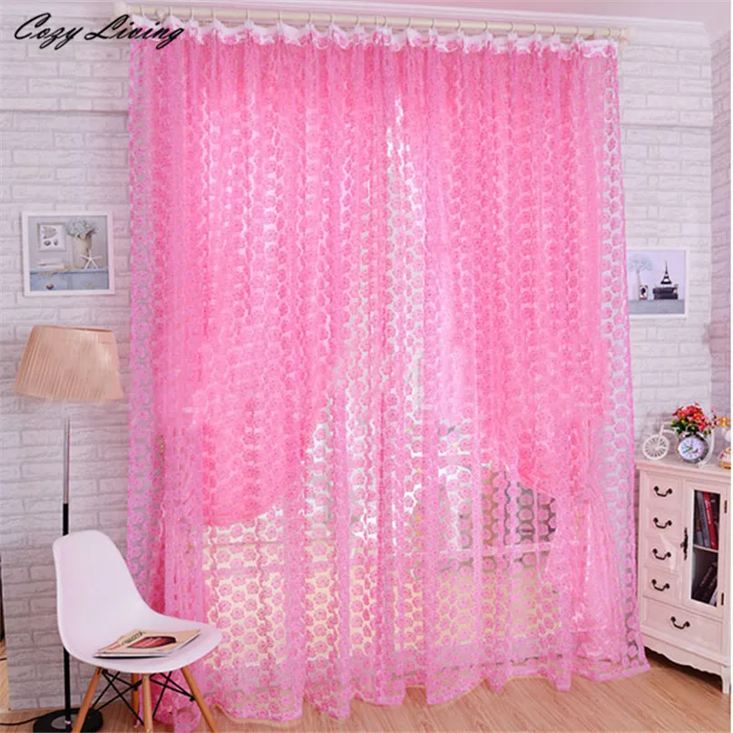 Curtain 200x100cm Fashion Rose Tulle Window Screens Door