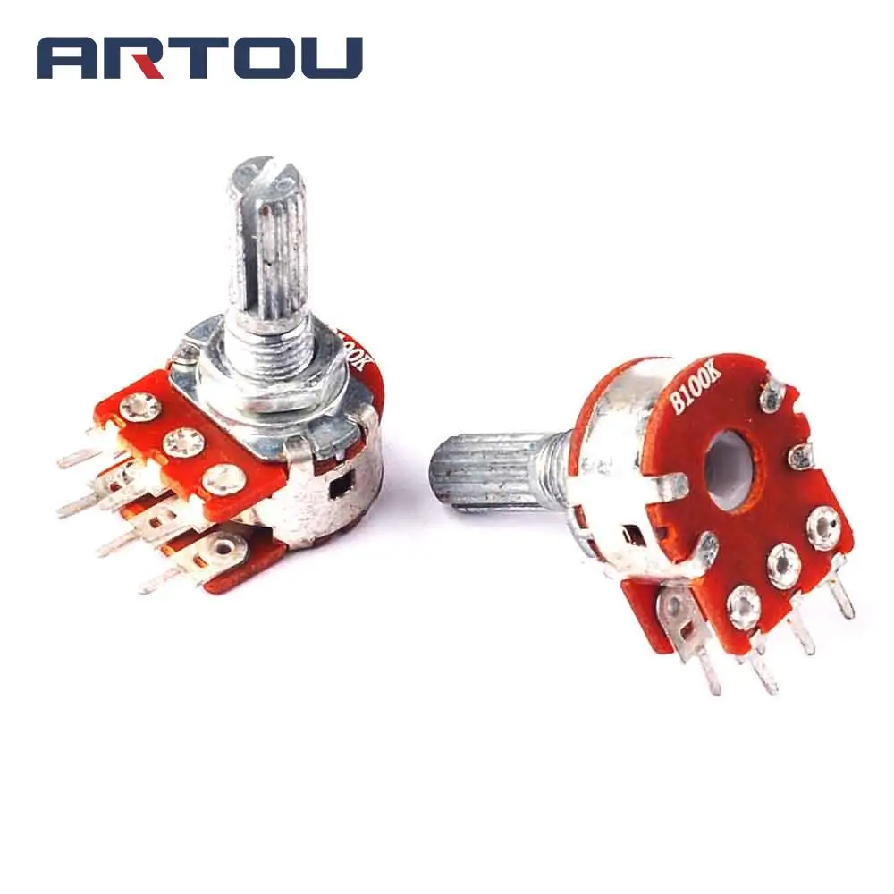10PCS B100K Double Linear Pot Potentiometer 100K 15mm Shaft With Nuts