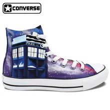 Hand Painted Shoes Men Women Converse All Star Police Box Galaxy High Top Canvas Sneakers Woman Man