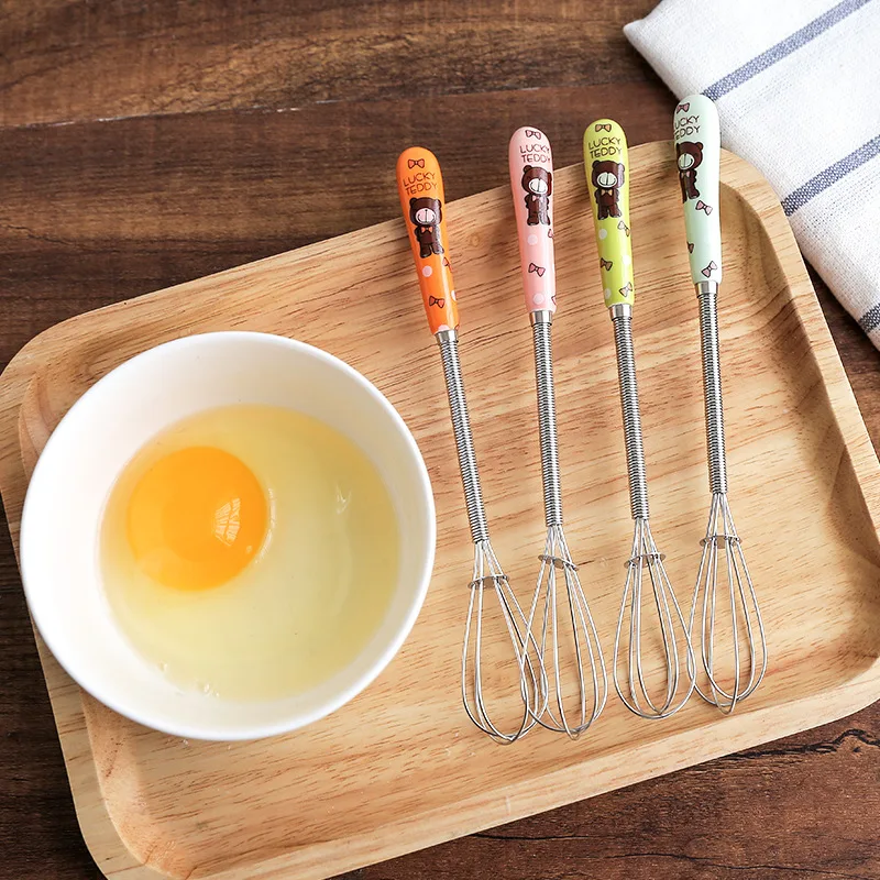 

1pcs Multifunction Lovely Cartoon Ceramic Handle Stainless Steel Hand Egg Beaters Stirring Whisk Rotary Kitchen Tool Accessories
