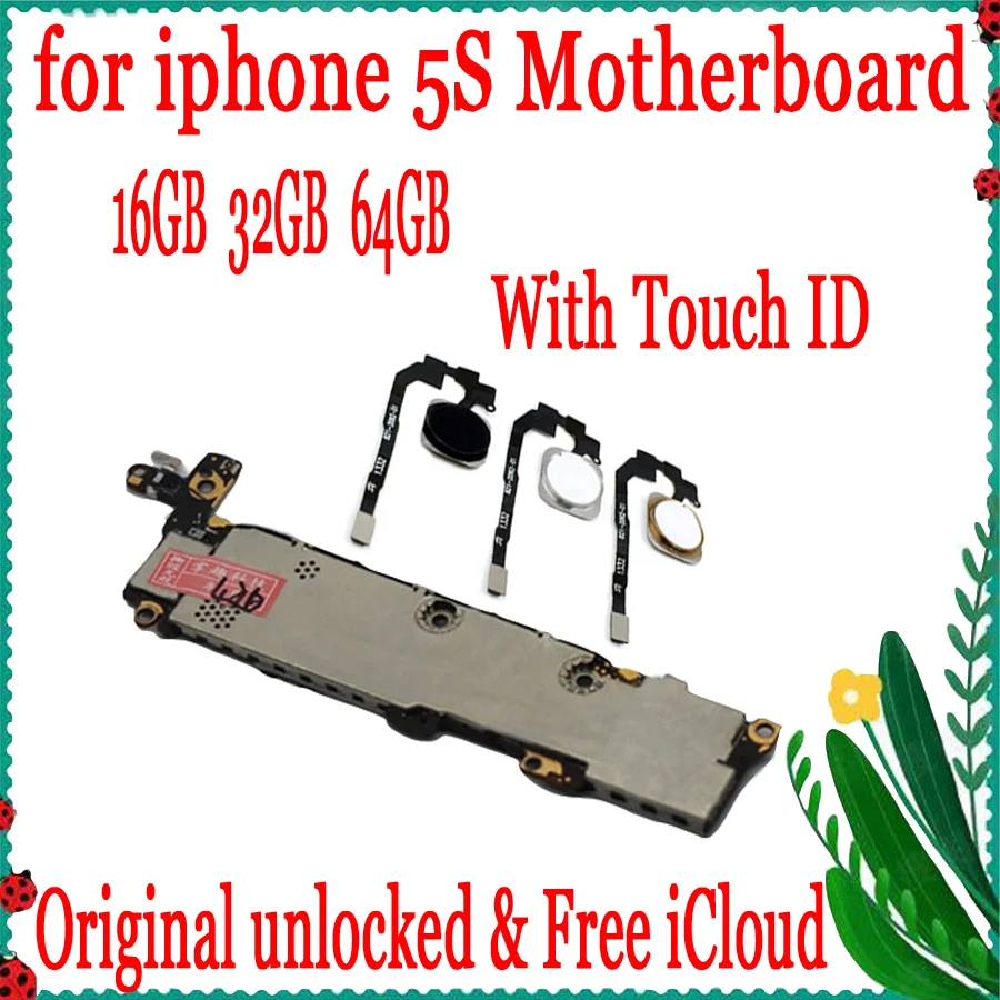 

For iPhone 5S original motherboard with Touch ID Factory unlock mainboard with fingerprint logic board installed IOS system