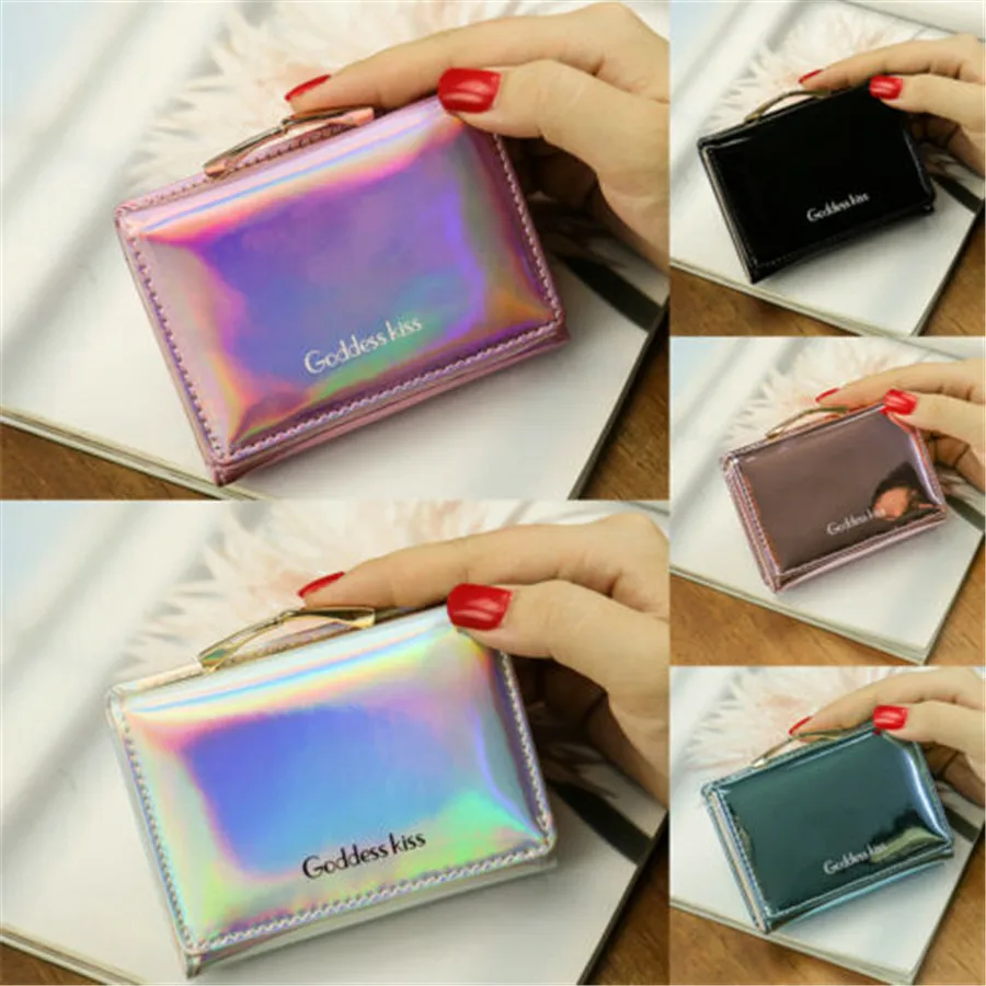 

Stylish Women Girls Leather Short Laser Wallet Credit Card Holder Coin Purse Clutch Small Handbag 2019 New