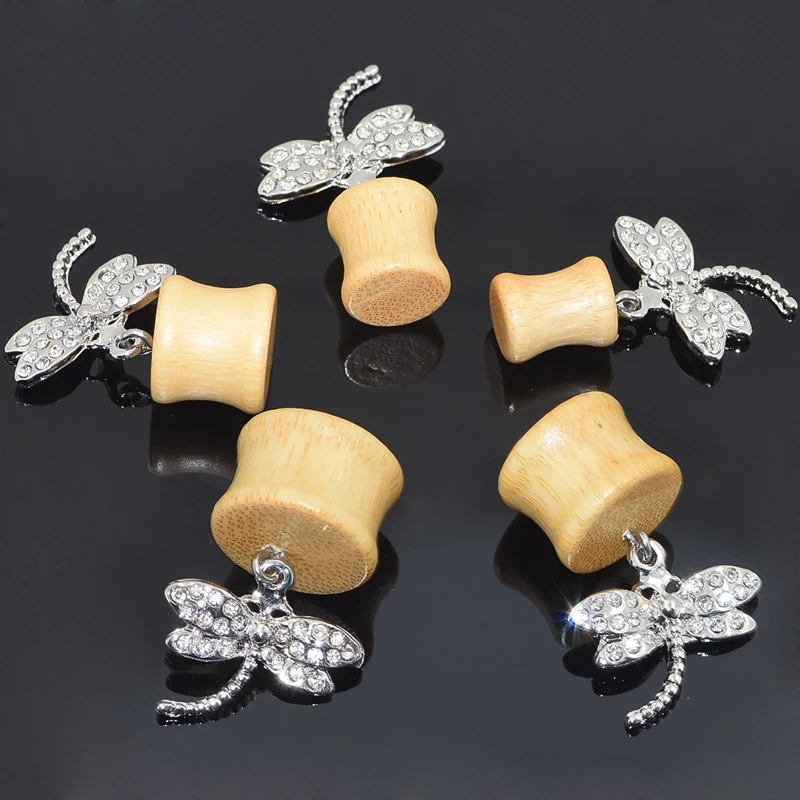 1pcs Bamboo Wood Dangle Double Flared Saddle Flesh Ear Expander Gauges