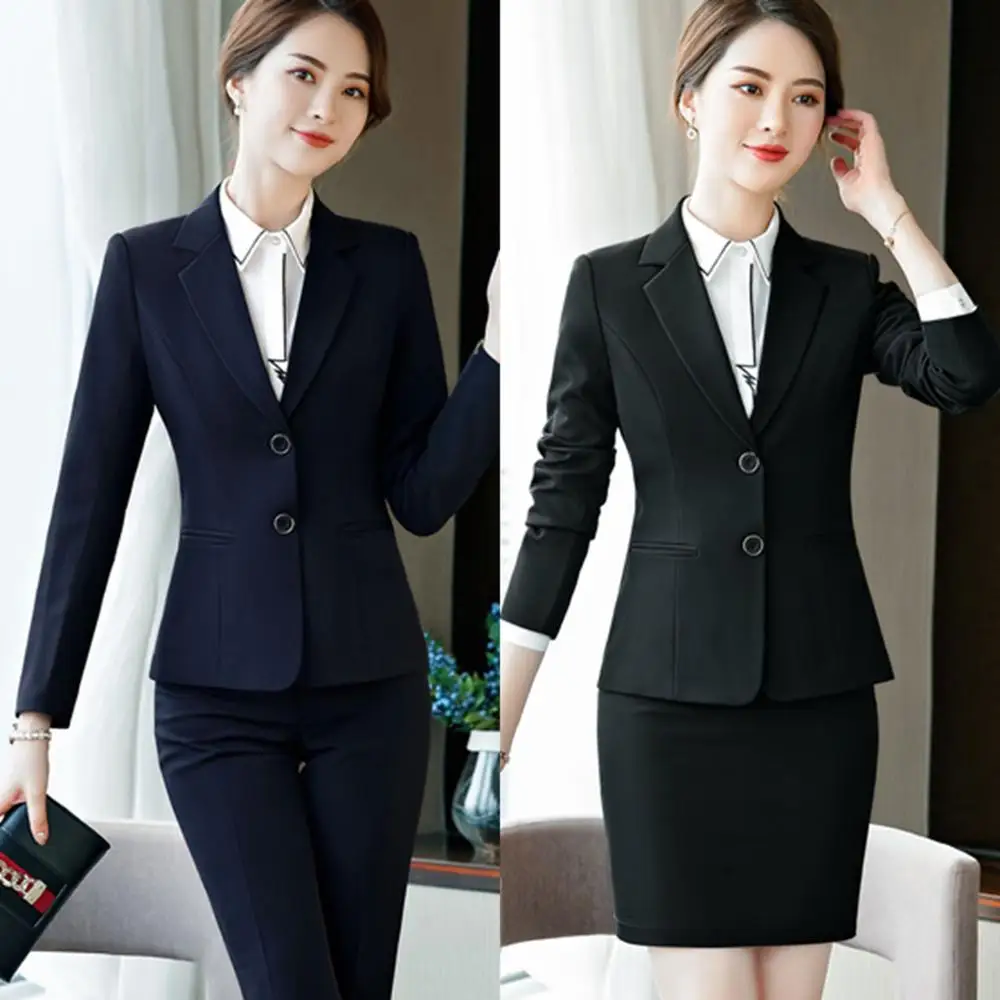 IZICFLY New Style Spring Autumn Work Wear Black Office Ladies Uniform Business 2 Pieces Pants Suits Elegant Women Set