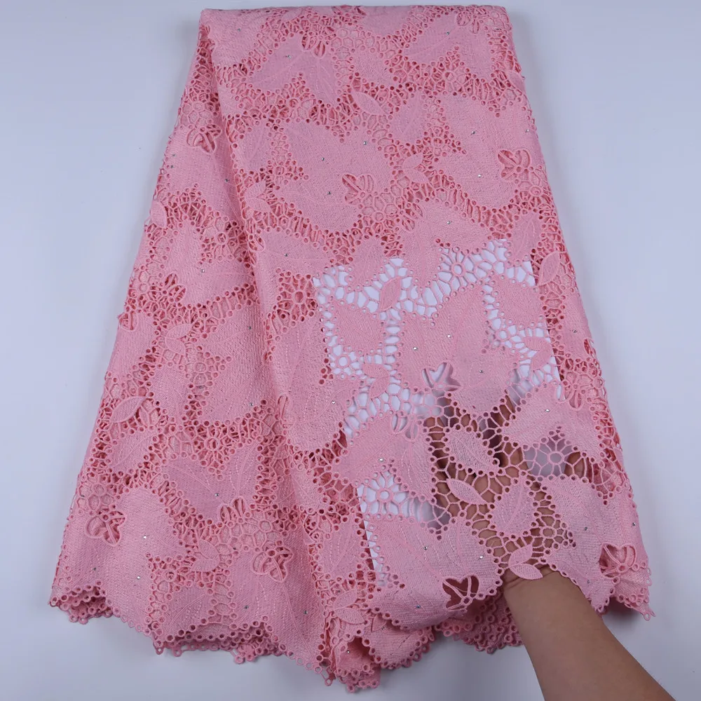 

African French Mesh Milk Silk Embroidery African Cord Tulle Laces Guipure Pink Lace Fabric For Nigerian Wedding Dresses 5 Yards