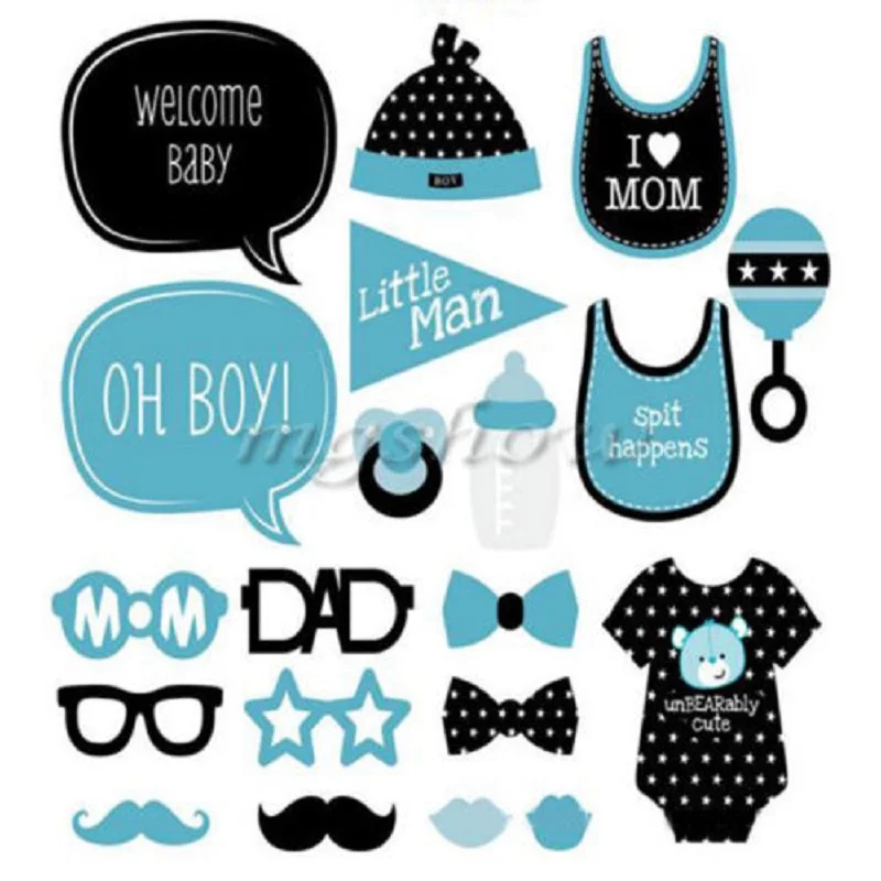 25pc Baby Shower Photo Booth Props Little Boy Mister New Born Party Decoration 