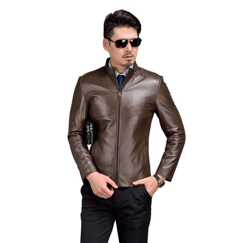 AIBIANOCEL мужские Куртки из натуральной овчины, Jaqueta De Couro Masculina, мужские куртки из чистой кожи на весну и осень - Цвет: Brown Leather Coat