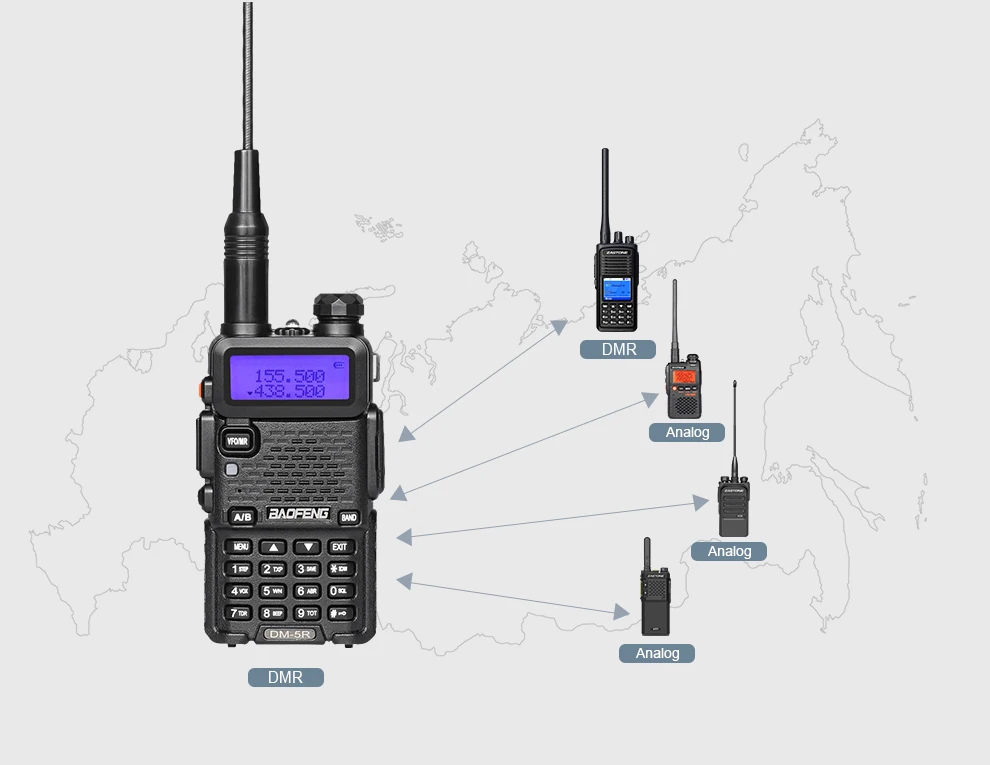 2 шт. DMR-5R цифровой двухстороннее радио двухдиапазонный УКВ Мощный 2000 мАч батареи длительным временем ожидания портативная рация