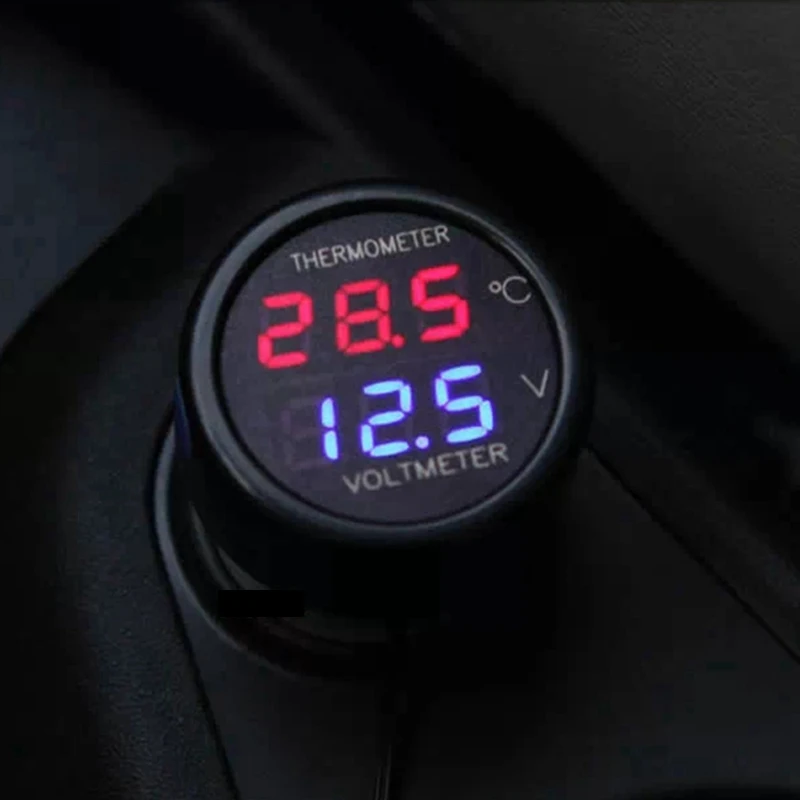 Mini Digital Temperature Voltage Meter Red Blue Double Display LED Thermometer Voltmeter in Car