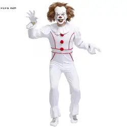 Для мужчин Стивен Кинг's It Pennywise Косплей Хэллоуин Цирк Клоун Костюмы для шутников карнавал Пурим маска мяч ролевые вечерние платья