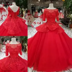 Бальное платье с коротким рукавом пушистые хрустальные бисерные цветы роскошные красные вечерние платья 100% Настоящее вечернее платье 2018