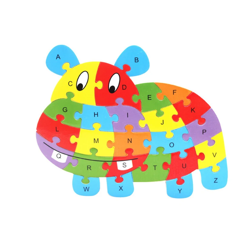Children's Intelligence Toy Cognition English Letter Building Blocks Wood Animal Jigsaw Baby Educational Toys Kid Gifts baby-building-blocks-wooden