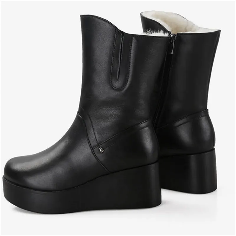 Véritable Qualité Fermeture forme Rond Cheville Morazora Éclair Laine Chaussures Femmes Hiver Femme Nouveau Cuir Noir Bottes Plate En 2018 Neige Top Bout xw8ZxUqP
