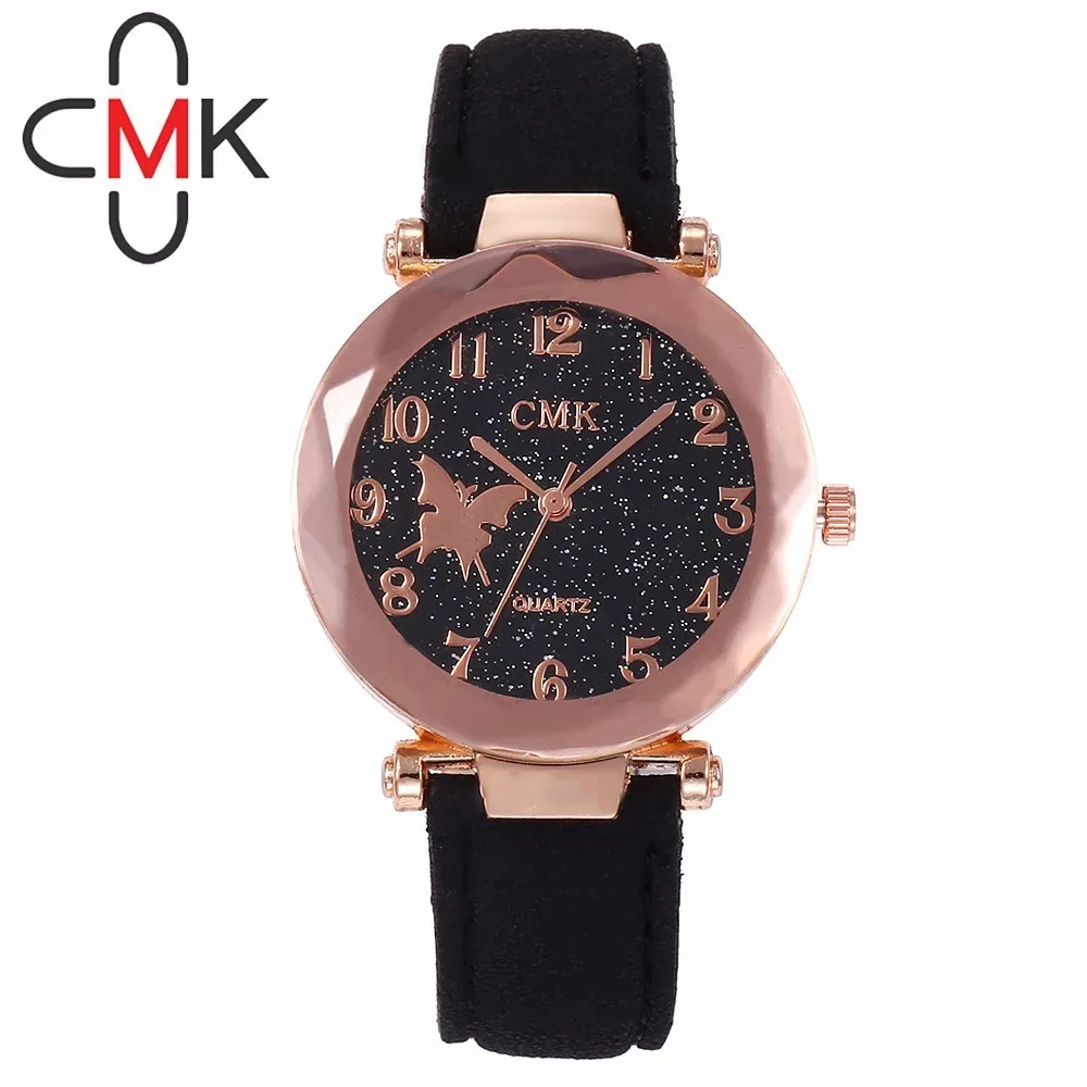 

Fashion Women Romantic Starry Sky & Butterfly Dial Wrist Watches CMK Luxury Leather Dress Clock Relogio Feminino Drop Shipping