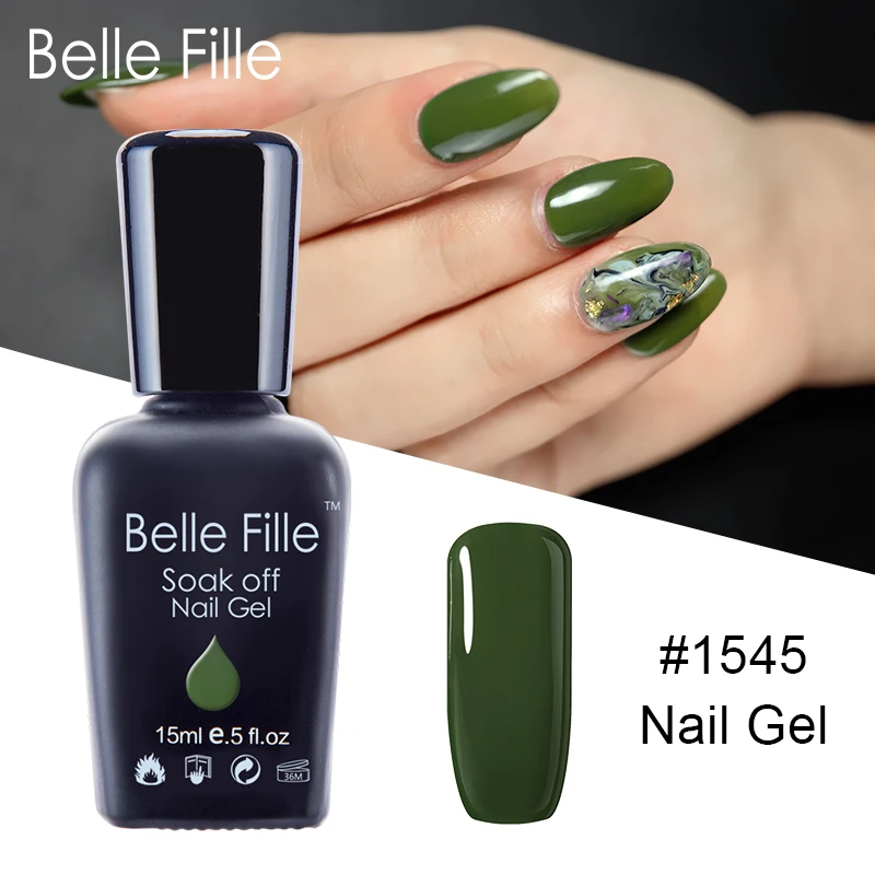 Belle Fille УФ гель для ногтей оливковый зеленый Замачивание от магазин маникюра Гель