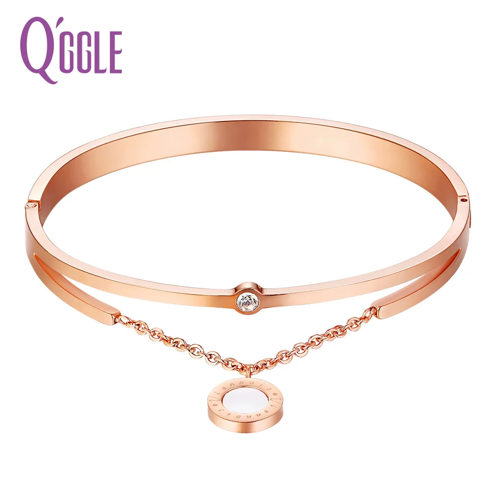 QGGLE Rose Gold Color Stainless Steel Romantic Bracelet & Bangle For