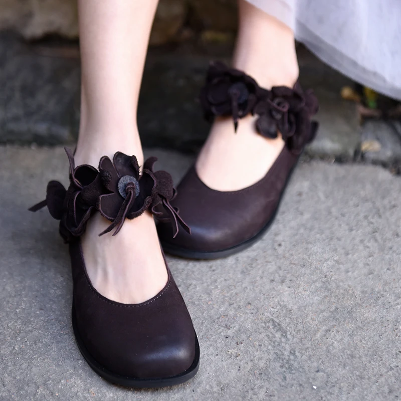 

Artmu Original Spring Flower Women Shoes Shallow Mouth Flat Sole Retro Handmade Soft Sole Round Toe Hook and Loop Flats 20269