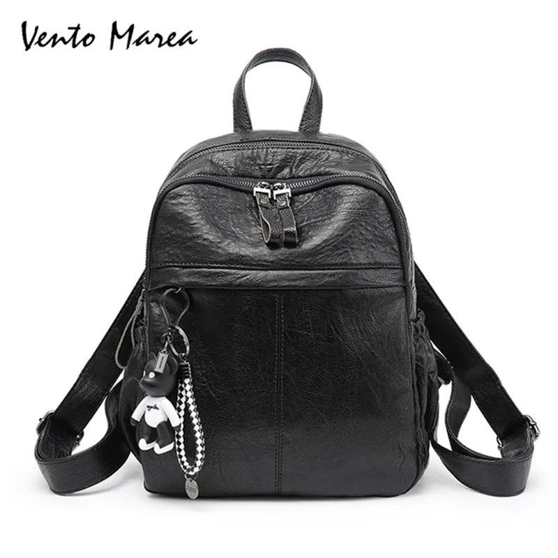 Vento Marea Women Backpacks PU Leather Backpack For Teenage Girls Female Zipper Bear Pendant School Backpack Mochila Escolar Vento Marea Women Backpacks PU Leather Backpack For Teenage Girls Female Zipper Bear Pendant School Backpack Mochila Escolar