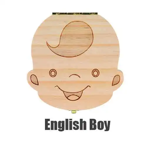 Зуб Коробка Испанский/английский/французский/русский деревянный зуб Коробка органайзер сохранить зубы молока деревянный хранения зубов сбора - Цвет: English boy