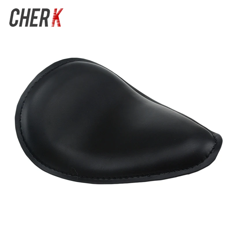 Cherk Motorcycle Black Leather Solo Seat Sitting Cushion For Harley Sportster Xl Bobber Chopper