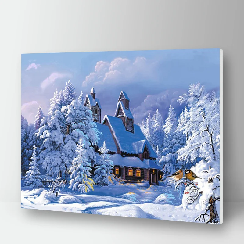 Краска для рисования по номерам пейзаж Зимний снег сцена Сделай Сам акриловая раскраска искусство на холсте Настенная картина для гостиной для взрослых рисование