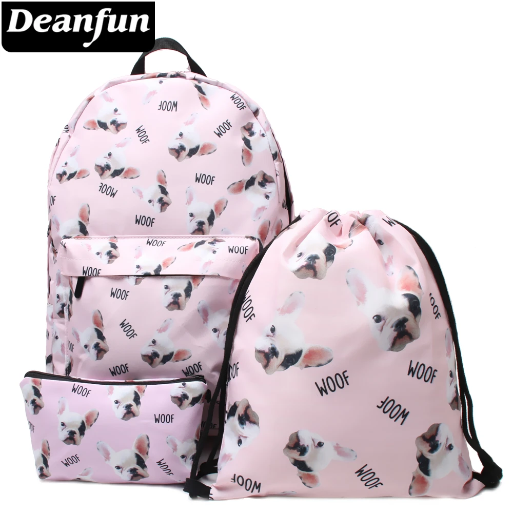 Deanfun 3 шт./компл. рюкзак с животным принтом мопса милые Наплечные школьные сумки