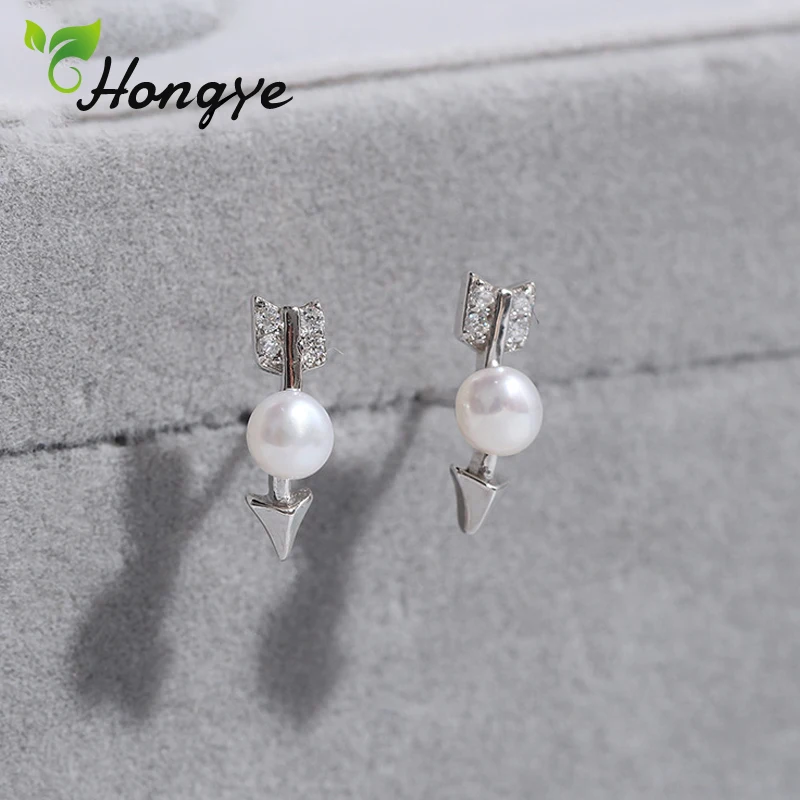 

Hongye Pearl Earrings 925 Silver Arrow Shaped Female Earrings Studs Designer Brand Personalized Gift for Women Pearl Ear Jewelry