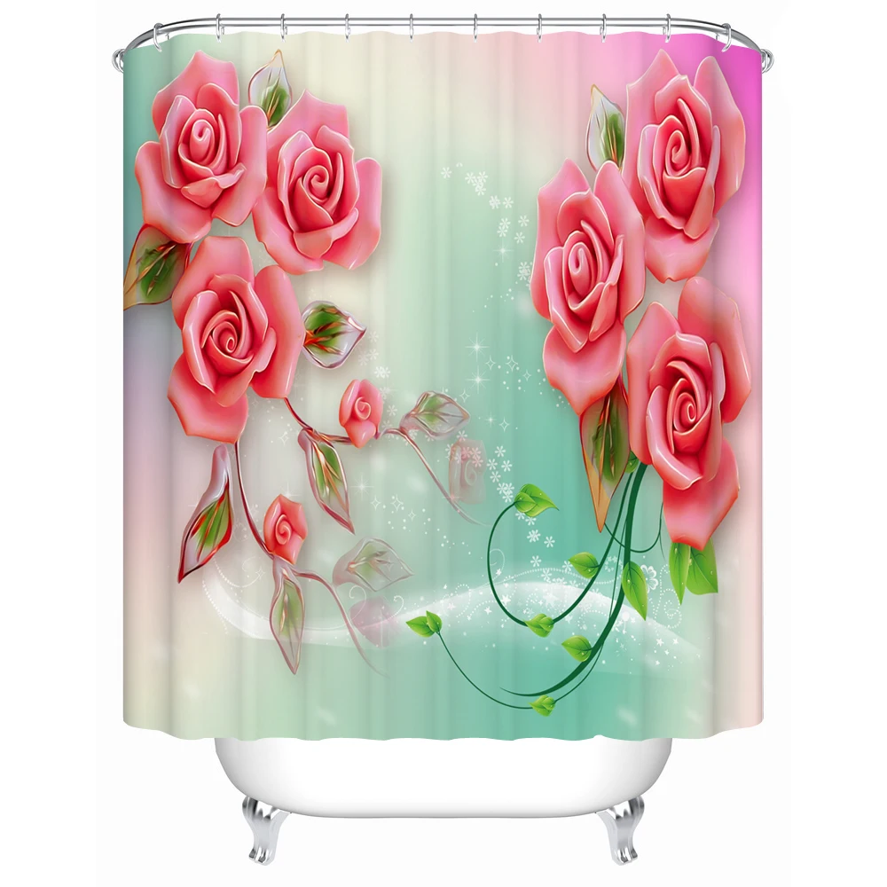 Beautiful Red Roses Shower Curtains Eco Friendly Waterproof Shower