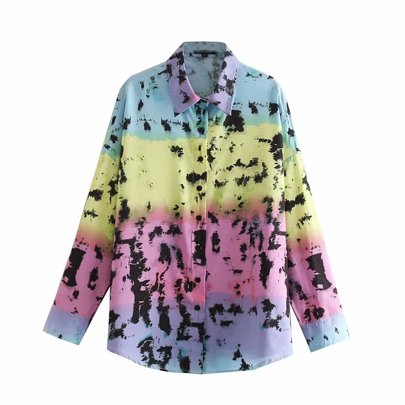 

Hip- hop Printed Summer Women Full-sleeve Shirt Coat Casual Korean Female Shirts Spring Ladies Slim Button Tops Shirt