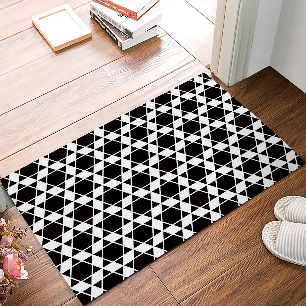 Moderno Bianco E Nero Esagramma Porta Di Graticcio Cucina Tappetini Da Bagno Tappeto Dingresso Tappeto Assorbente Tappetino Bagno Interno In Gomma