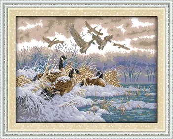 

The Flying Birds In Snow Day Cross Stitch Kits Embroidery Needlework Sets Dmc Embroidery Floss In Thread Home Decoration