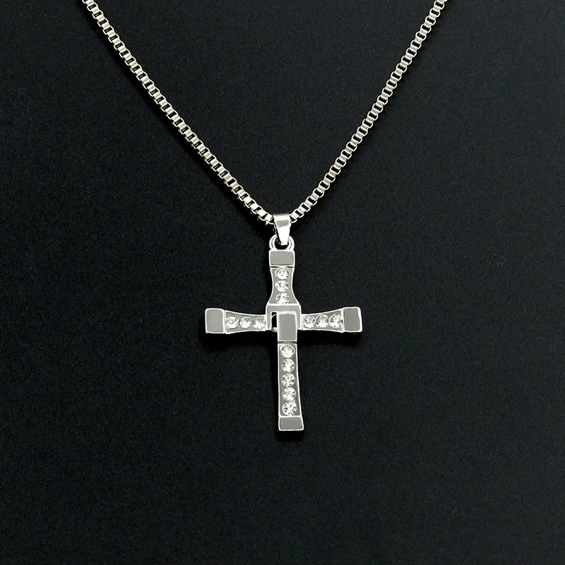 RONGQING Simple Rhinestone Cross Necklace for Men Jewelry Gift Cross